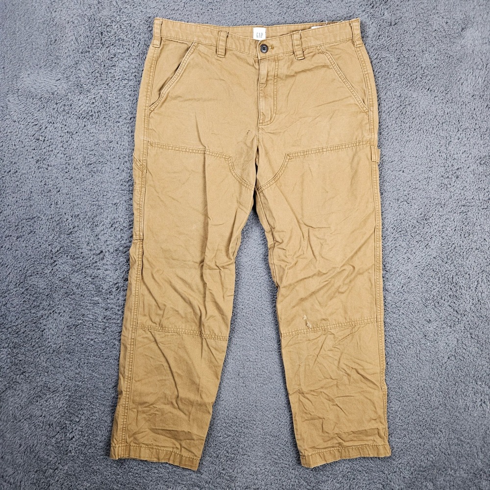GAP Mens Carpenter Pant 33x30 Khaki Tan Cotton Double Knee Workwear Utility